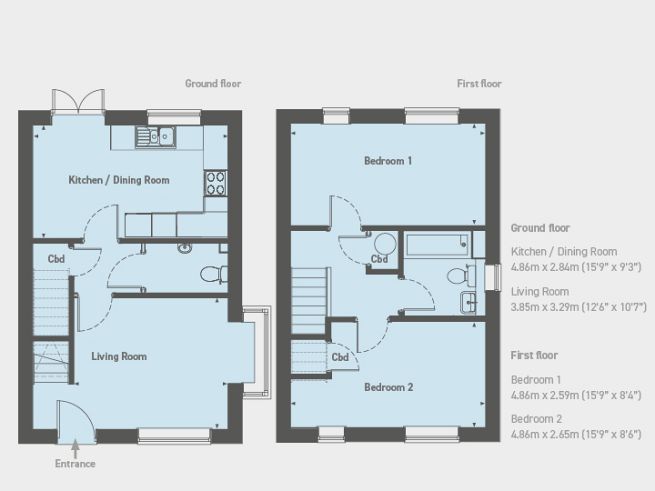 Floor plan, 2 bedroom house  - artist's impression subject to change